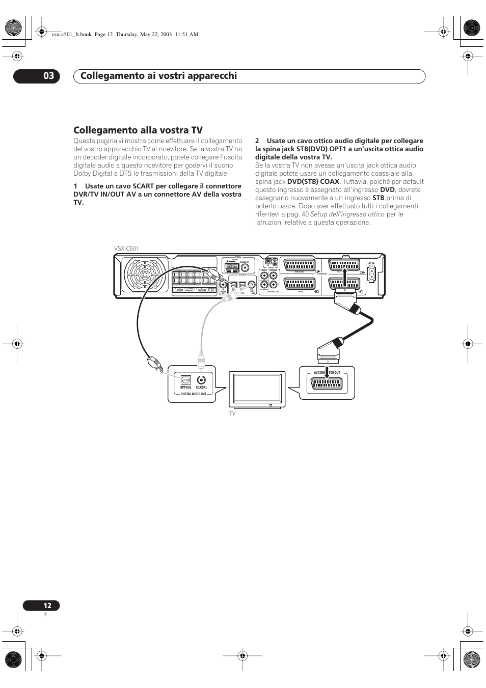 Collegamento ai vostri apparecchi 03, Collegamento alla vostra tv, Vsx-c501 | Pioneer VSX-C501-S User Manual | Page 64 / 108