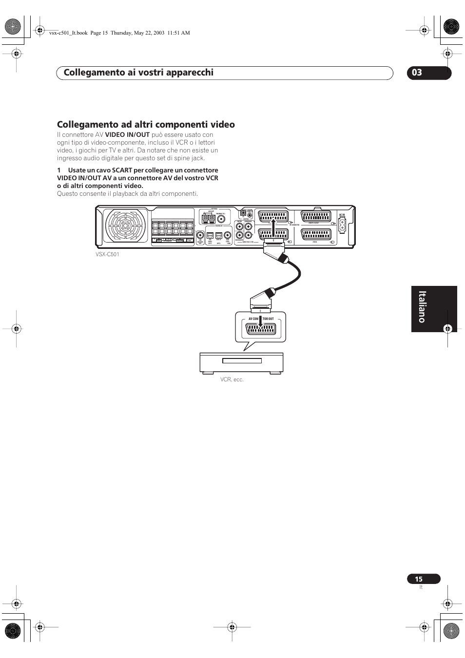 Italiano, Collegamento ai vostri apparecchi 03, Collegamento ad altri componenti video | Pioneer VSX-C501-S User Manual | Page 67 / 108