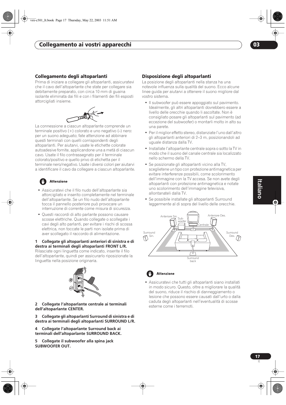 Italiano, Collegamento ai vostri apparecchi 03 | Pioneer VSX-C501-S User Manual | Page 69 / 108
