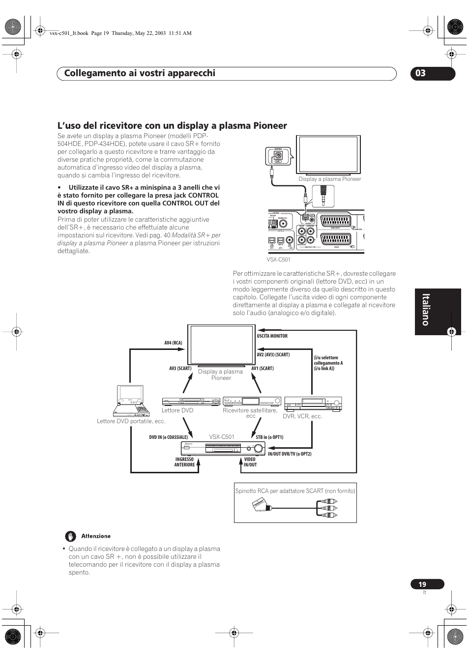 Italiano, Collegamento ai vostri apparecchi 03 | Pioneer VSX-C501-S User Manual | Page 71 / 108