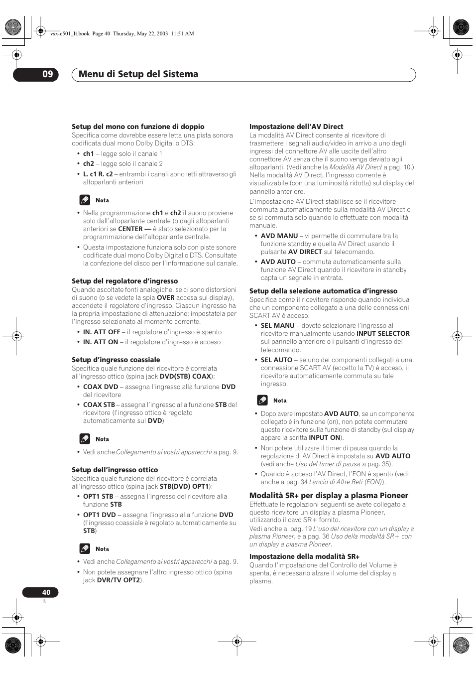 Menu di setup del sistema 09 | Pioneer VSX-C501-S User Manual | Page 92 / 108