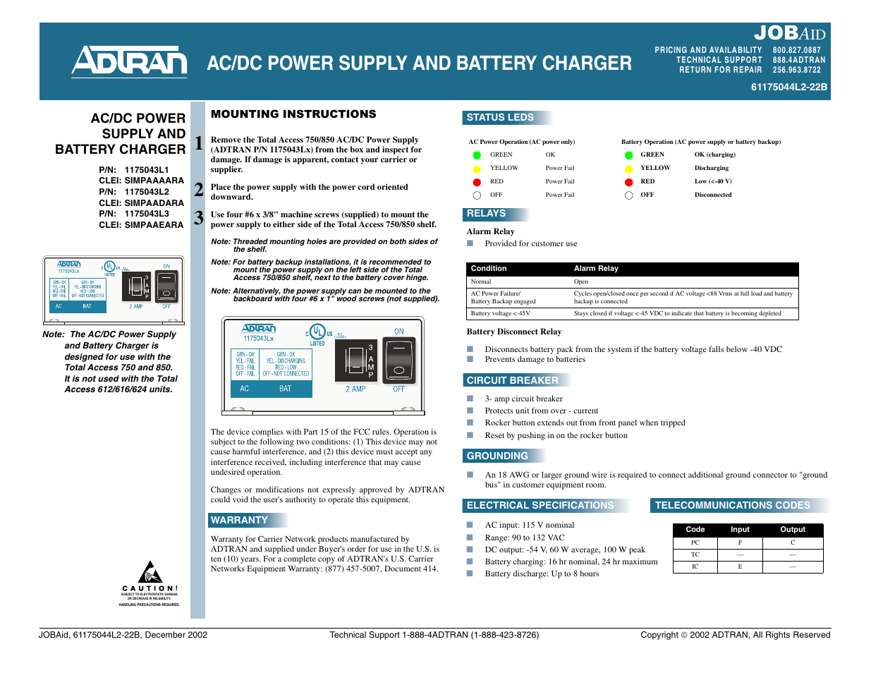ADTRAN 61175044L2-22B User Manual | 2 pages