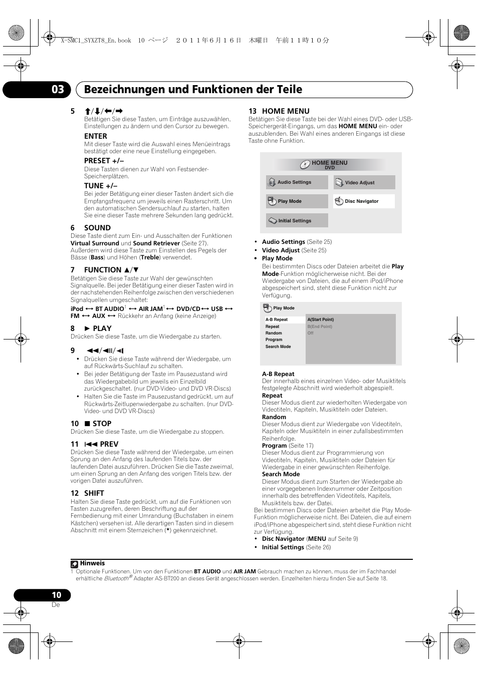 Bezeichnungen und funktionen der teile 03 | Pioneer X-SMC1-K User Manual | Page 10 / 156