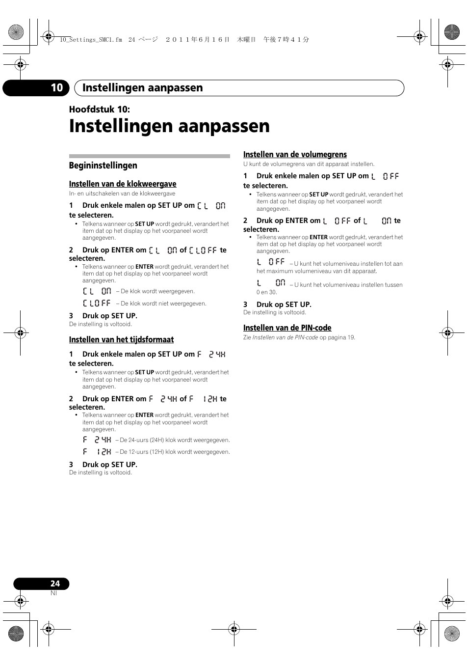 Begininstellingen, Instellingen aanpassen, Instellingen aanpassen 10 | Hoofdstuk 10 | Pioneer X-SMC1-K User Manual | Page 100 / 156