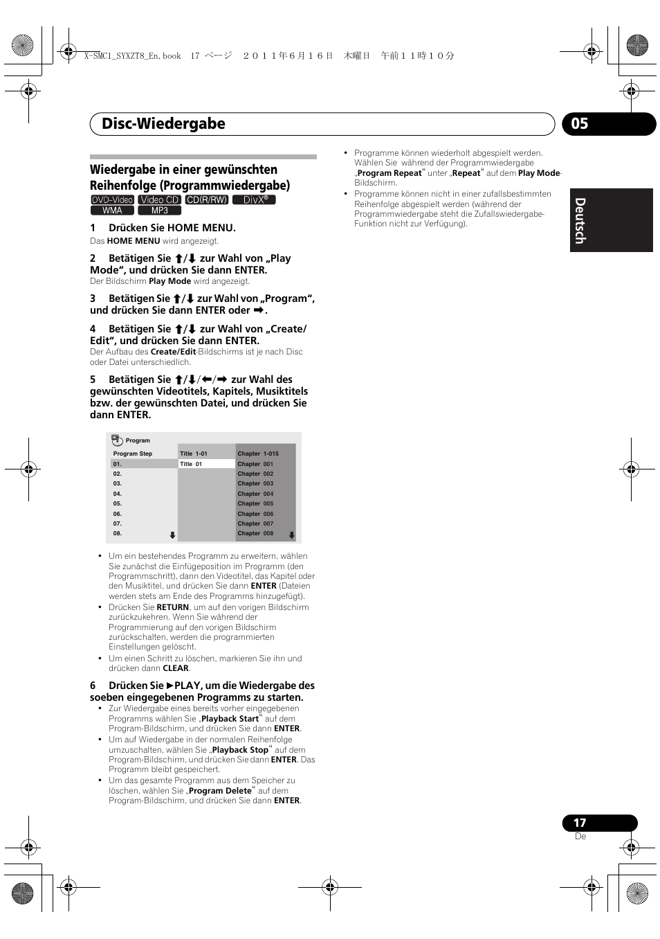 Disc-wiedergabe 05, Deutsch italiano nederlands pyccкий | Pioneer X-SMC1-K User Manual | Page 17 / 156