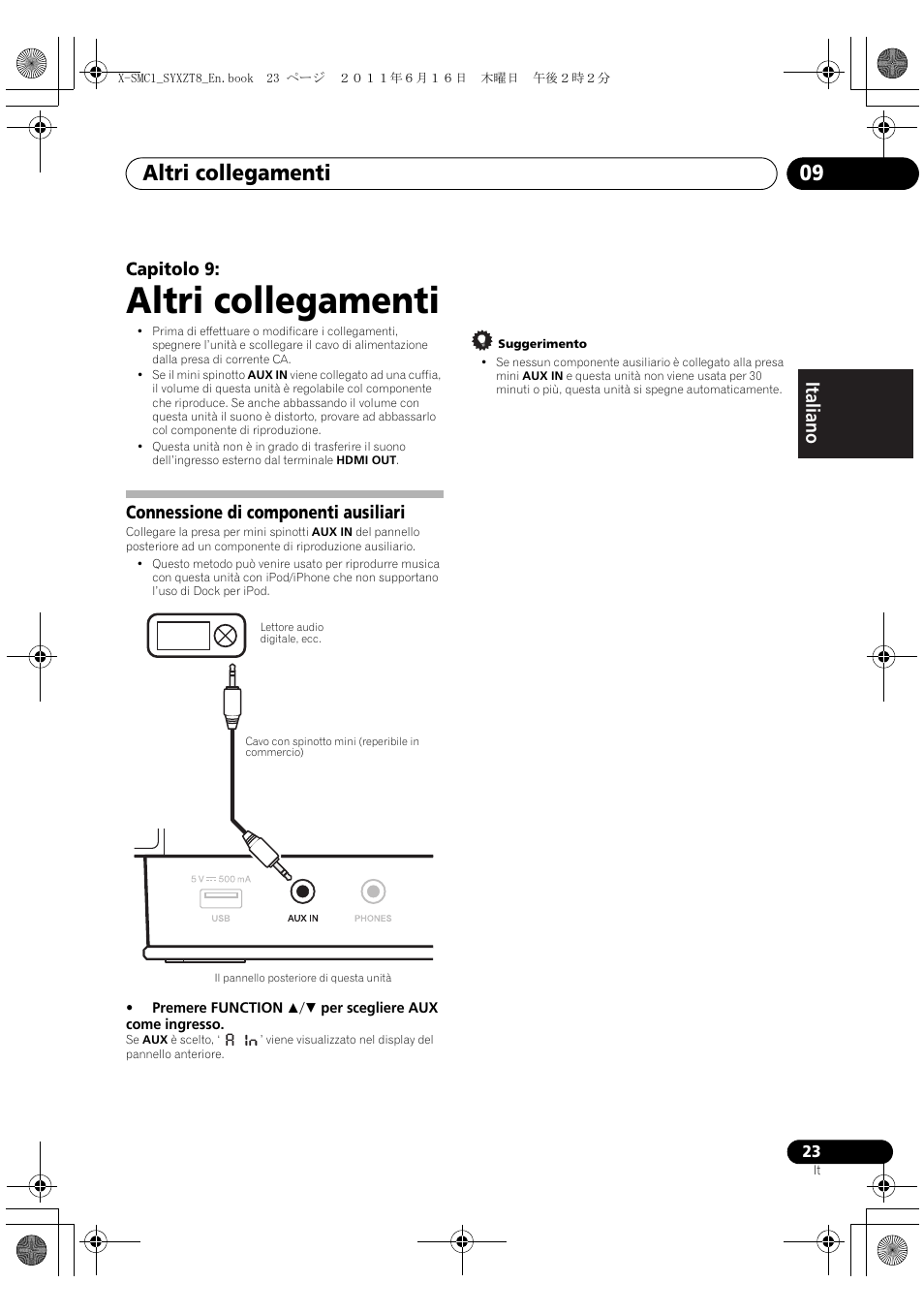 Connessione di componenti ausiliari, Altri collegamenti, Altri collegamenti 09 | Deutsch italiano nederlands pyccкий, Capitolo 9 | Pioneer X-SMC1-K User Manual | Page 61 / 156