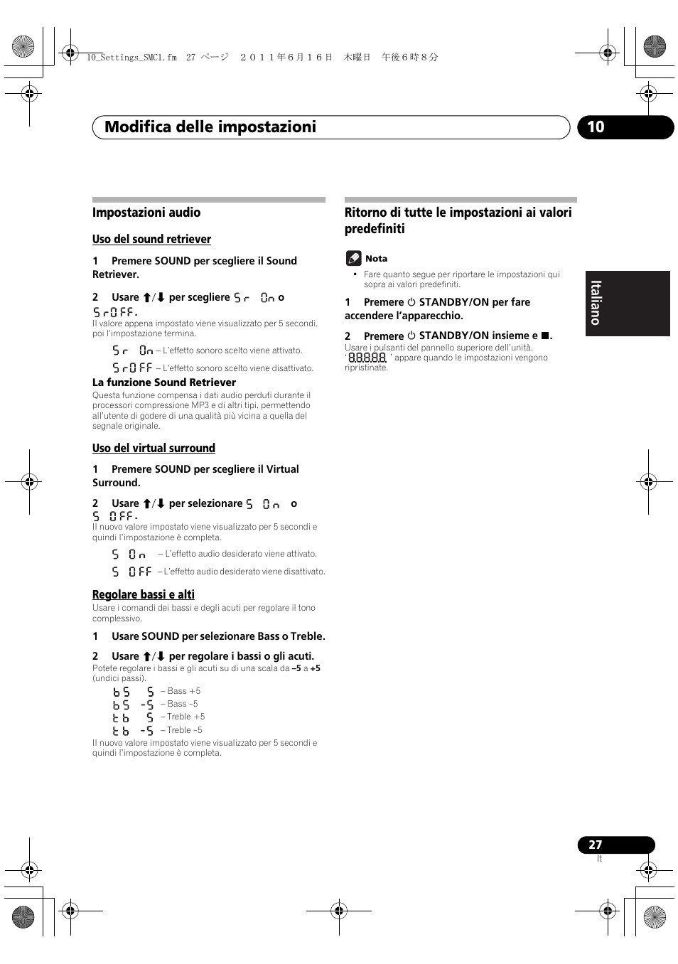 Impostazioni audio, Modifica delle impostazioni 10, Deutsch italiano nederlands pyccкий | Pioneer X-SMC1-K User Manual | Page 65 / 156