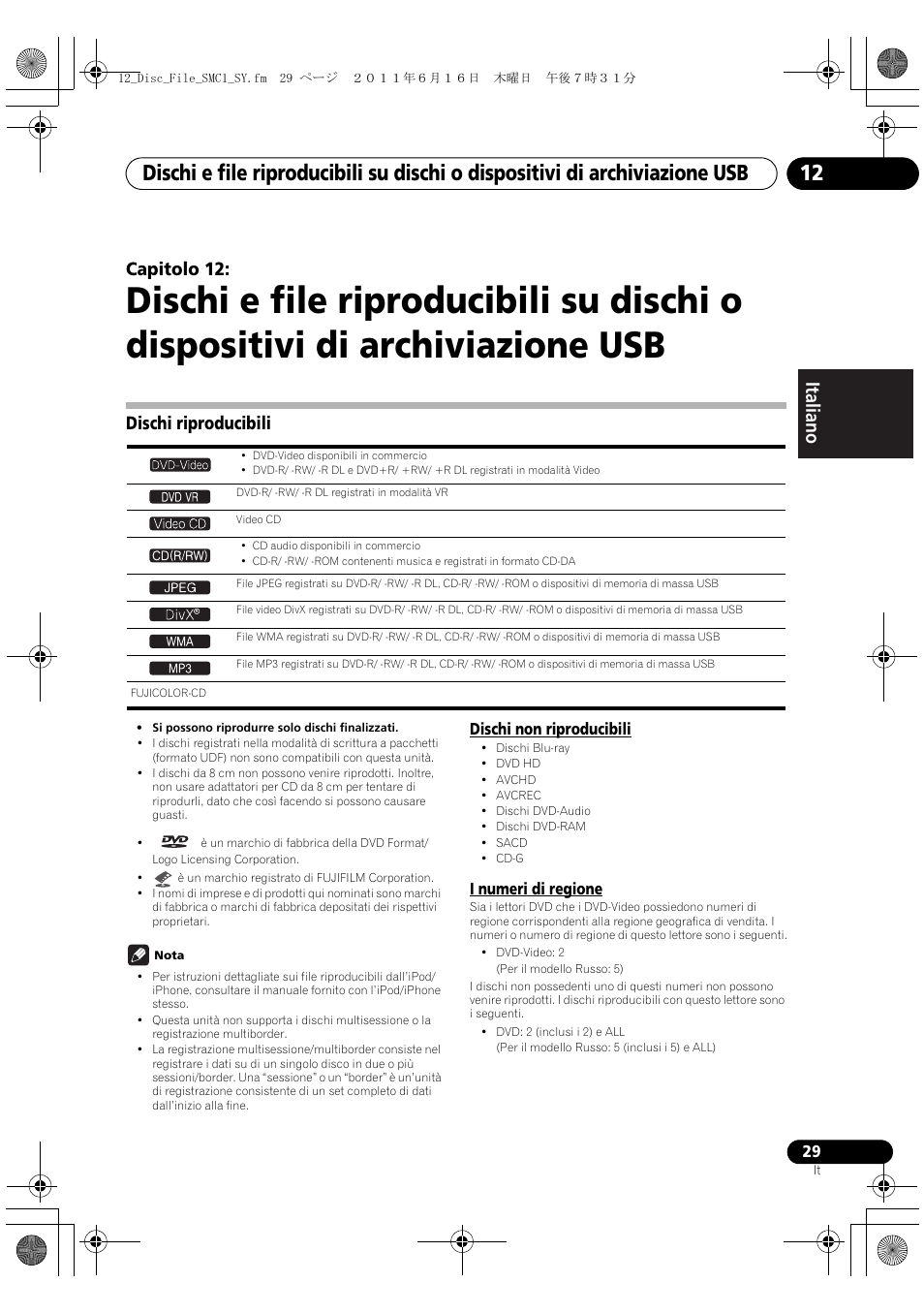 Dischi riproducibili, Deutsch italiano nederlands pyccкий, Capitolo 12 | Pioneer X-SMC1-K User Manual | Page 67 / 156