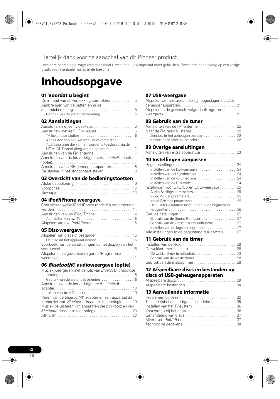Handleiding, Slim av micro system, Inhoudsopgave | Pioneer X-SMC1-K User Manual | Page 80 / 156