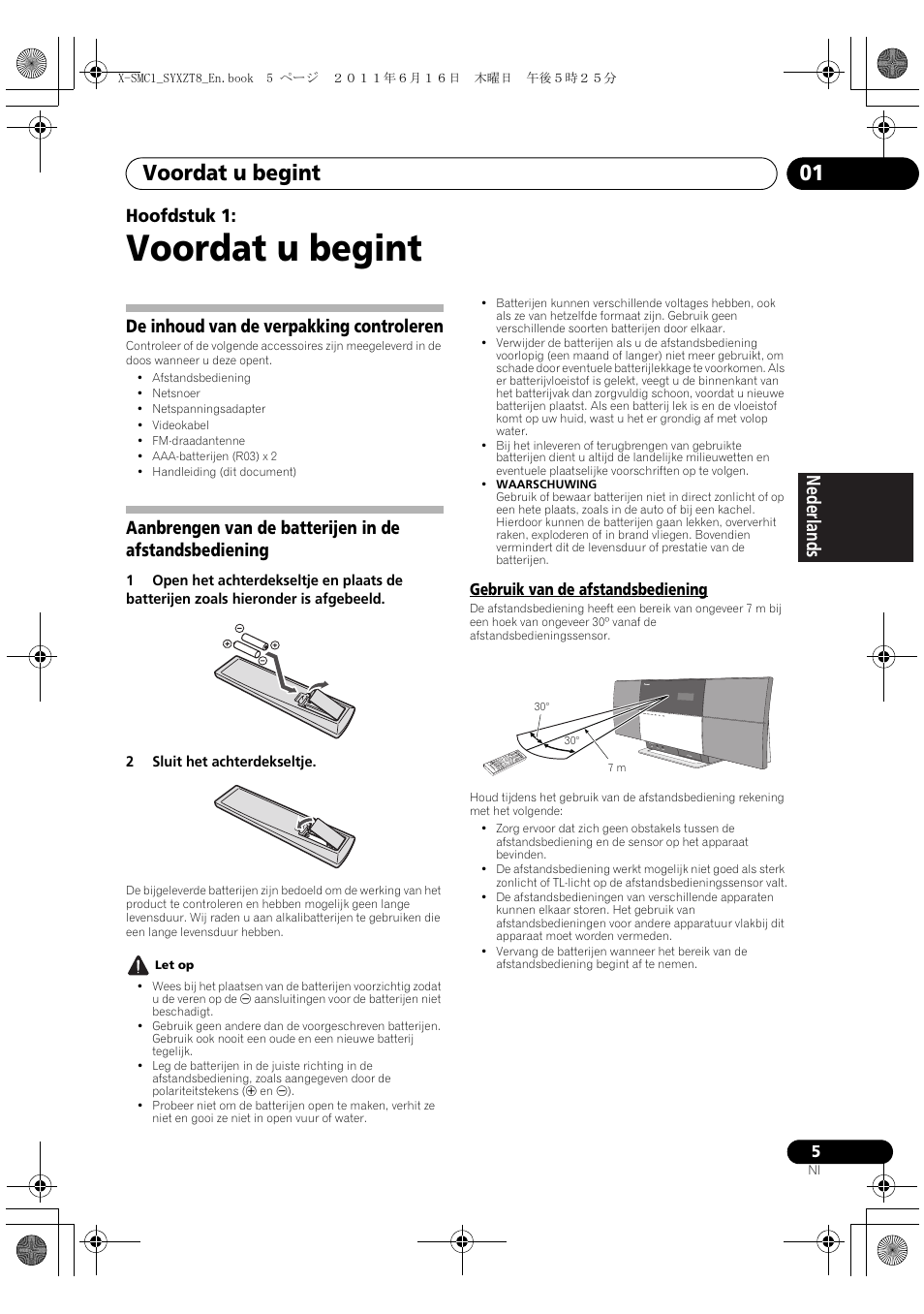 Gebruik van de afstandsbediening, Voordat u begint, Voordat u begint 01 | Deutsch italiano nederlands pyccкий, Hoofdstuk 1, De inhoud van de verpakking controleren | Pioneer X-SMC1-K User Manual | Page 81 / 156