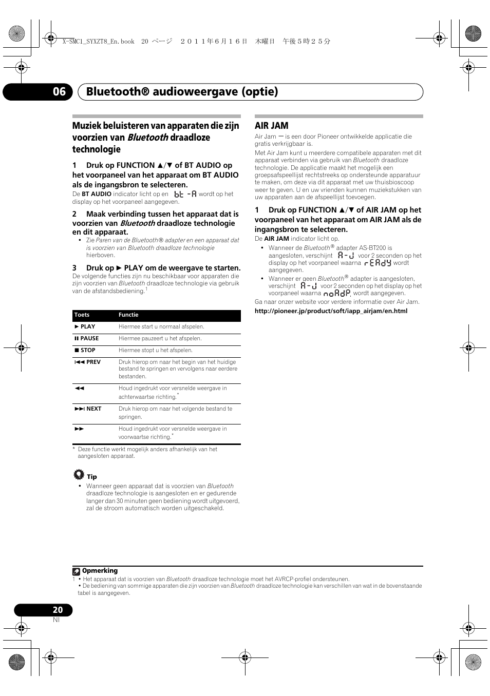 Bluetooth® audioweergave (optie) 06, Air jam | Pioneer X-SMC1-K User Manual | Page 96 / 156