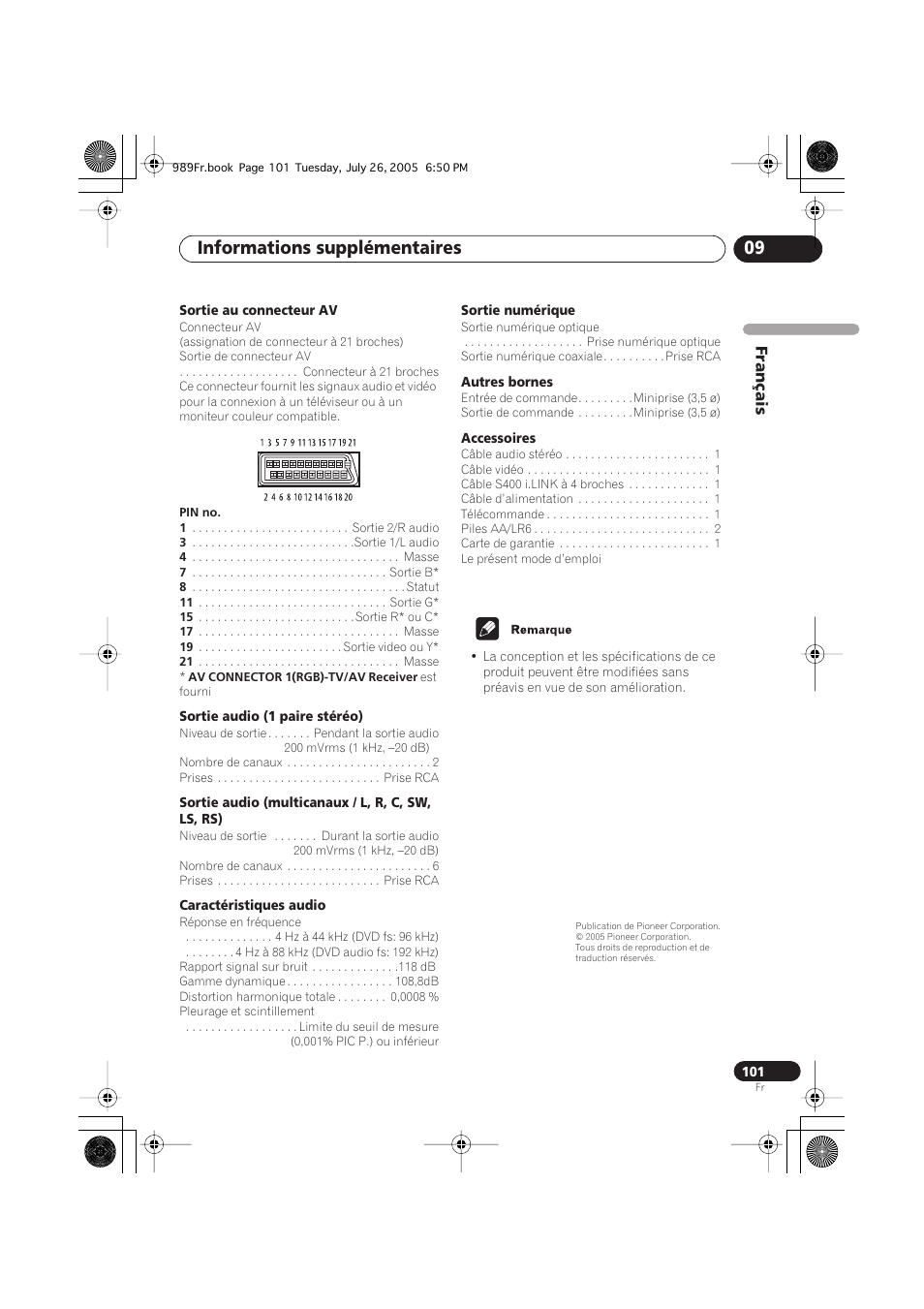 Informations supplémentaires 09, Français | Pioneer DV-989AVi-S User Manual | Page 101 / 204