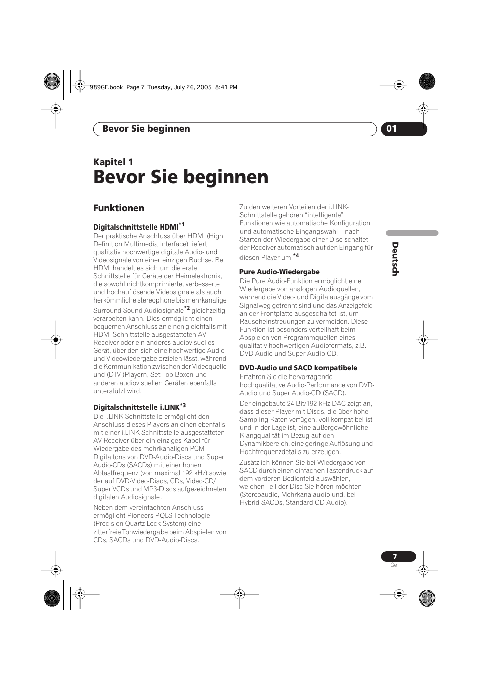 01 bevor sie beginnen, Funktionen, Bevor sie beginnen | Bevor sie beginnen 01, Kapitel 1 | Pioneer DV-989AVi-S User Manual | Page 107 / 204