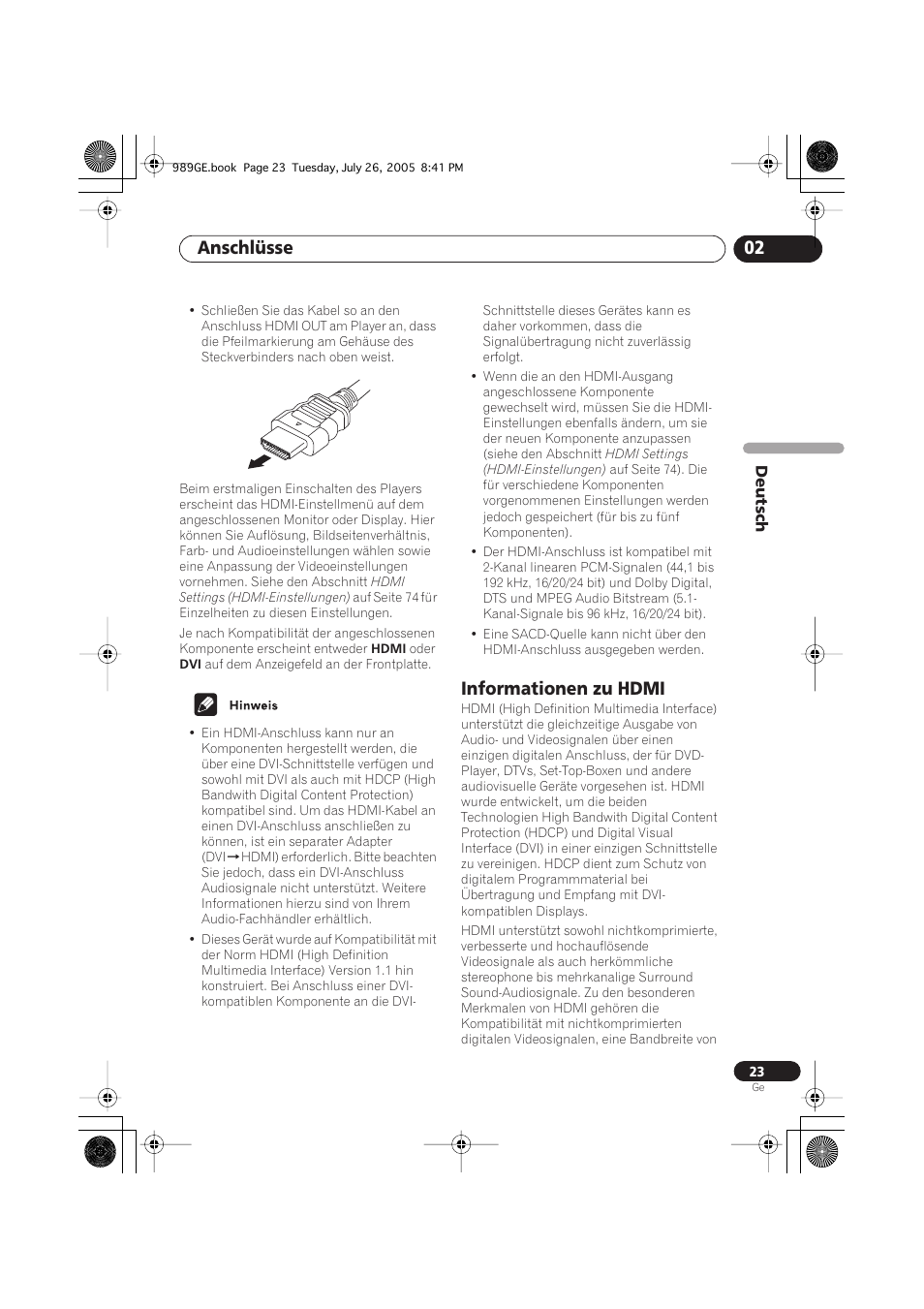 Informationen zu hdmi, Anschlüsse 02 | Pioneer DV-989AVi-S User Manual | Page 123 / 204