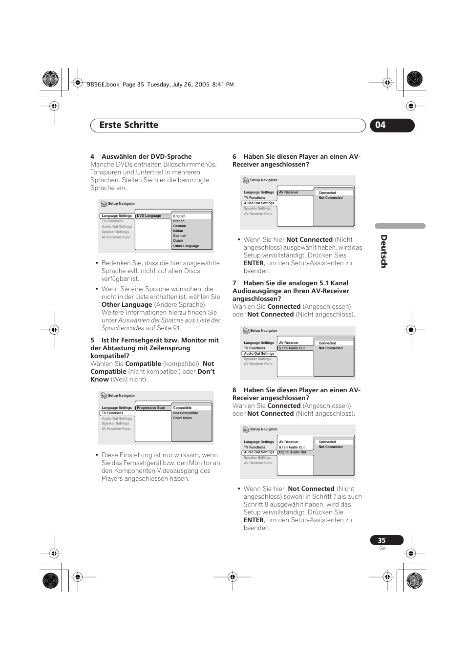 Erste schritte 04, Deutsch | Pioneer DV-989AVi-S User Manual | Page 135 / 204