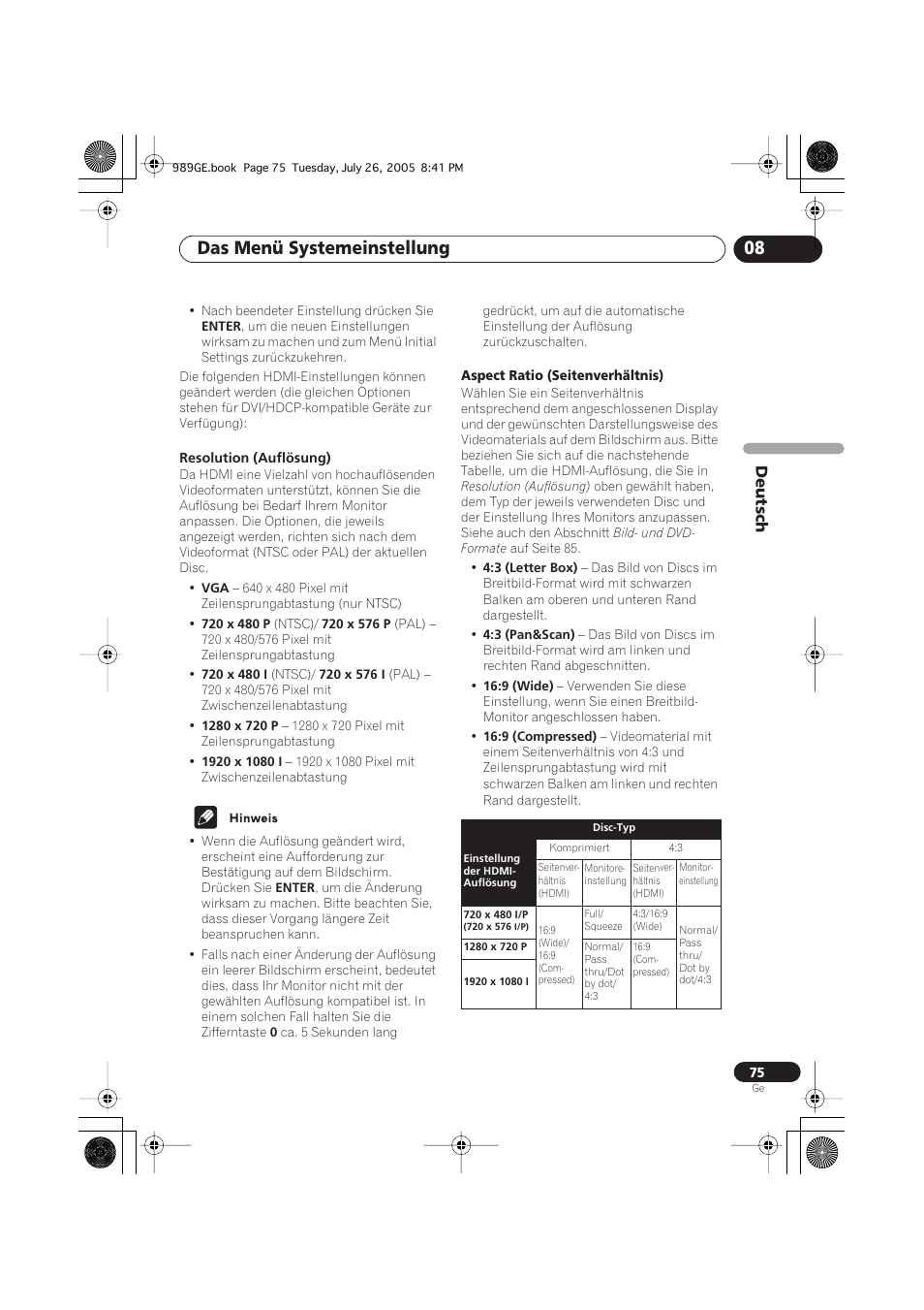 Das menü systemeinstellung 08 | Pioneer DV-989AVi-S User Manual | Page 175 / 204