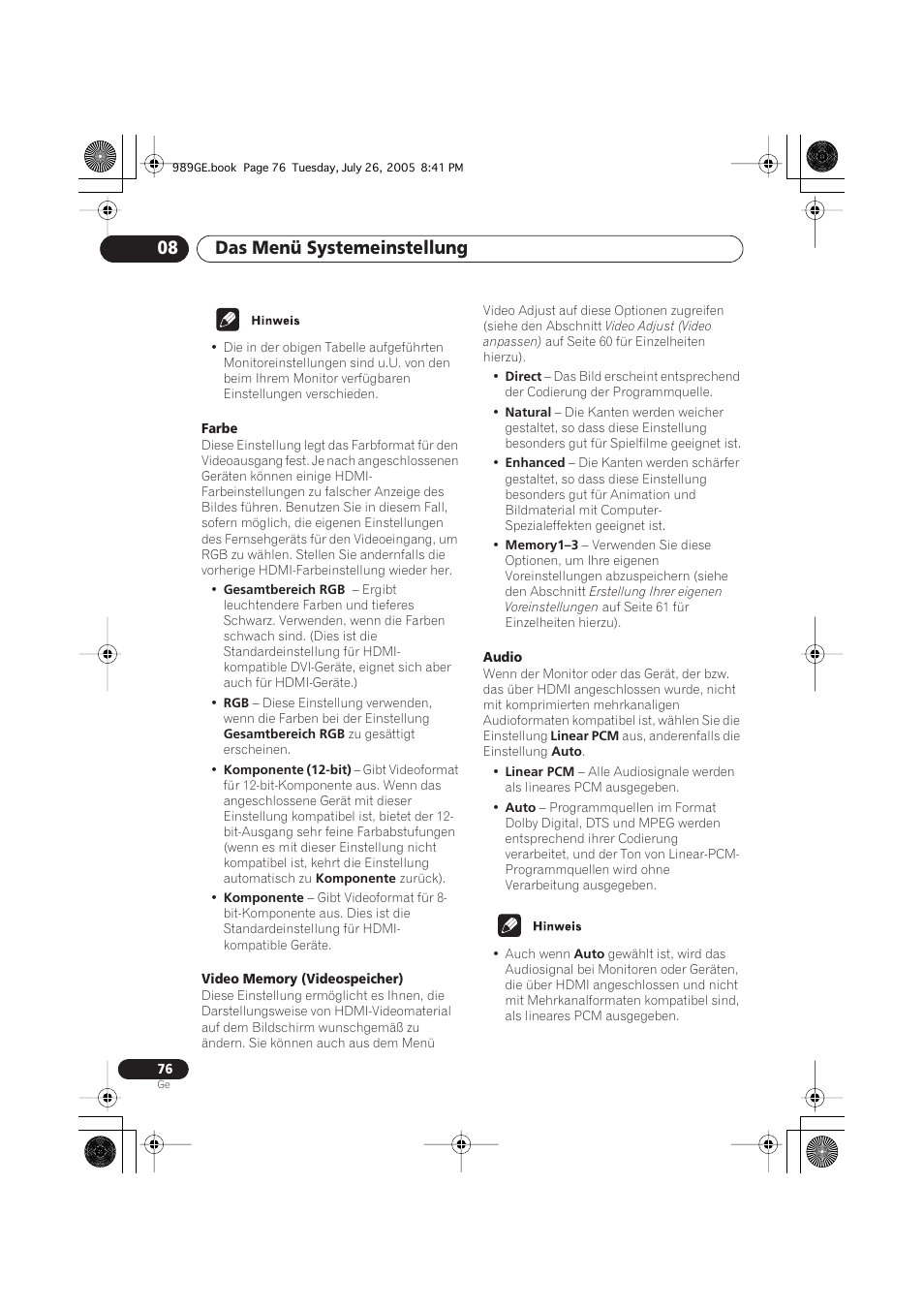 Das menü systemeinstellung 08 | Pioneer DV-989AVi-S User Manual | Page 176 / 204