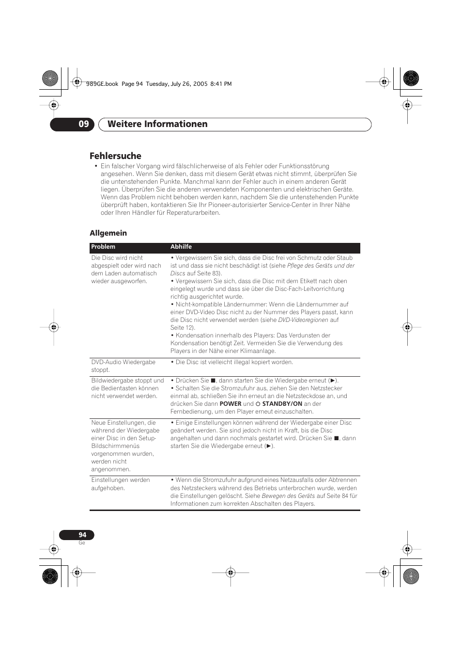 Fehlersuche, Allgemein, Weitere informationen 09 | Pioneer DV-989AVi-S User Manual | Page 194 / 204