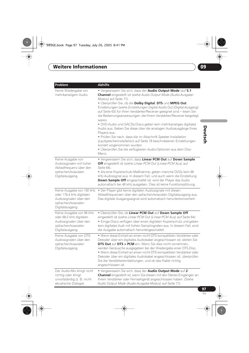 Weitere informationen 09, Deutsch | Pioneer DV-989AVi-S User Manual | Page 197 / 204