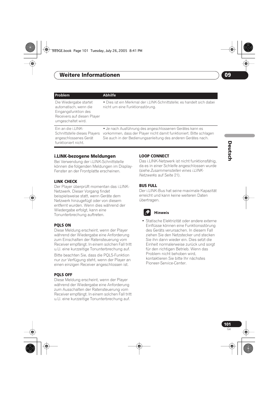 I.link-bezogene meldungen, Weitere informationen 09 | Pioneer DV-989AVi-S User Manual | Page 201 / 204
