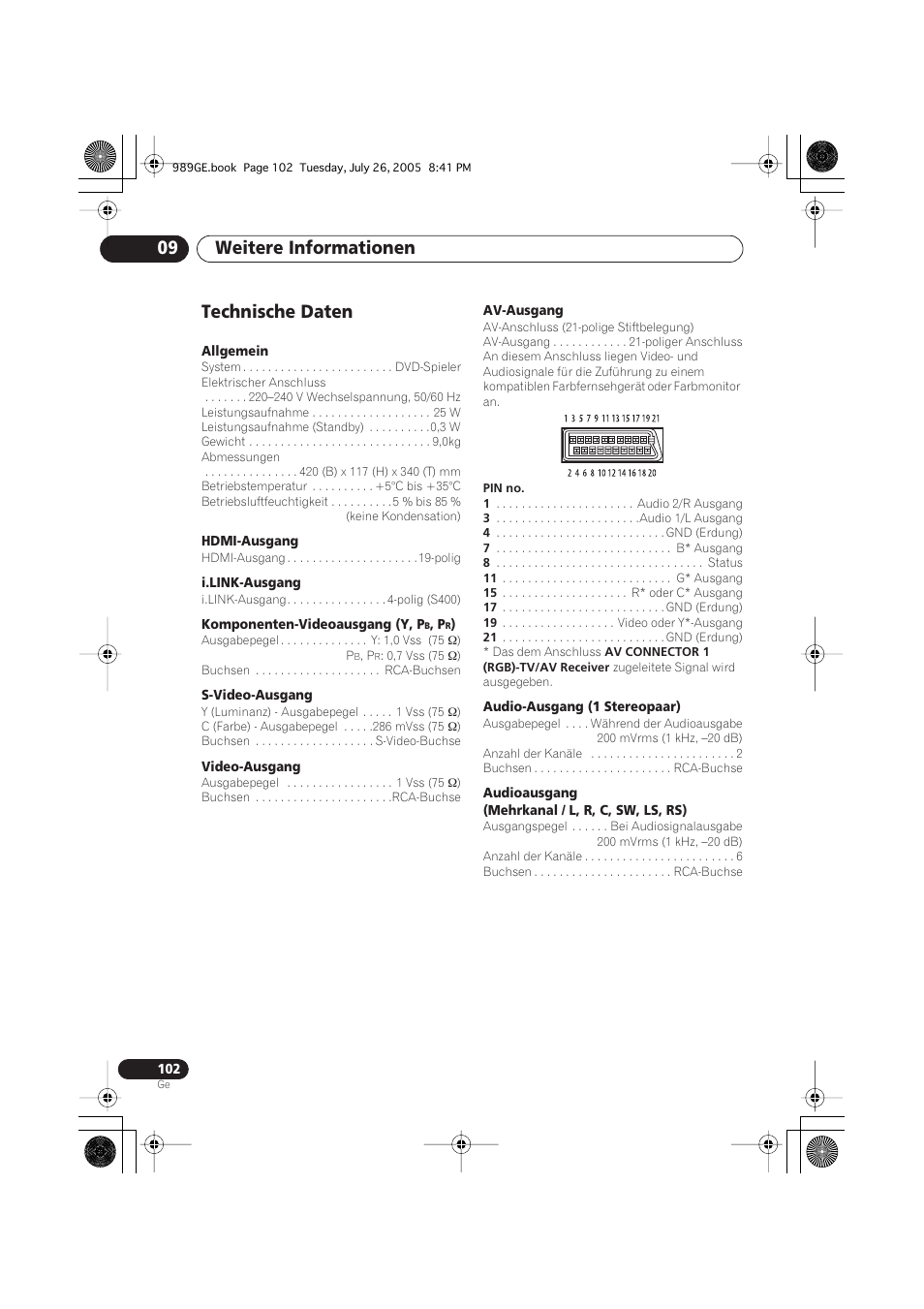 Technische daten, Weitere informationen 09 | Pioneer DV-989AVi-S User Manual | Page 202 / 204