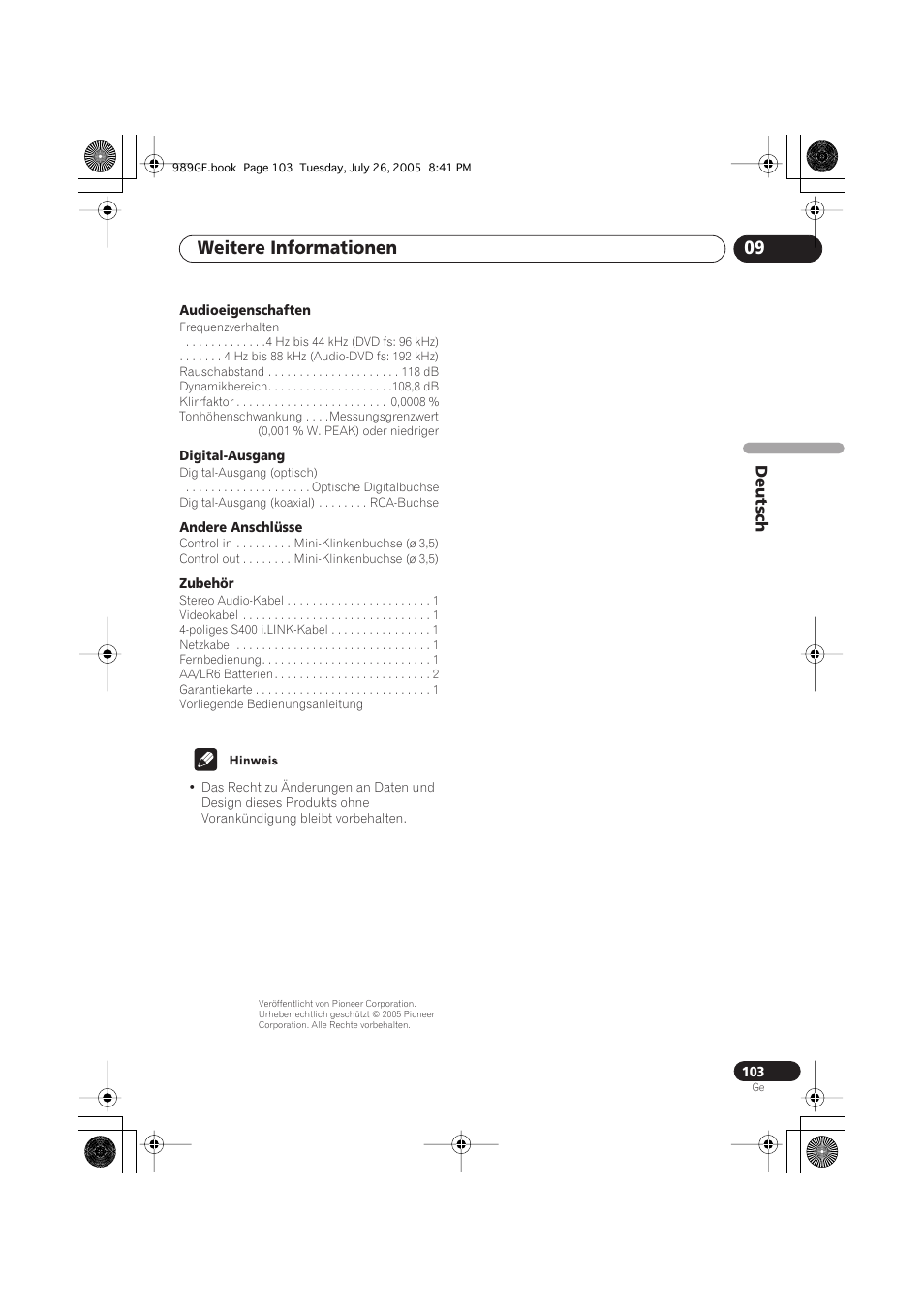 Weitere informationen 09 | Pioneer DV-989AVi-S User Manual | Page 203 / 204