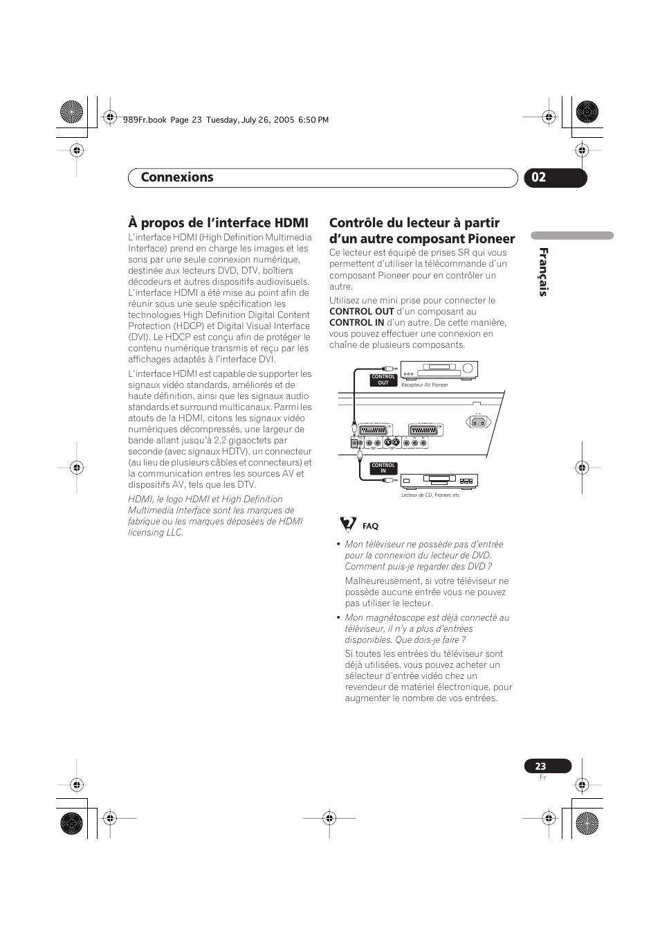 À propos de l’interface hdmi, Connexions 02, Français | Pioneer DV-989AVi-S User Manual | Page 23 / 204