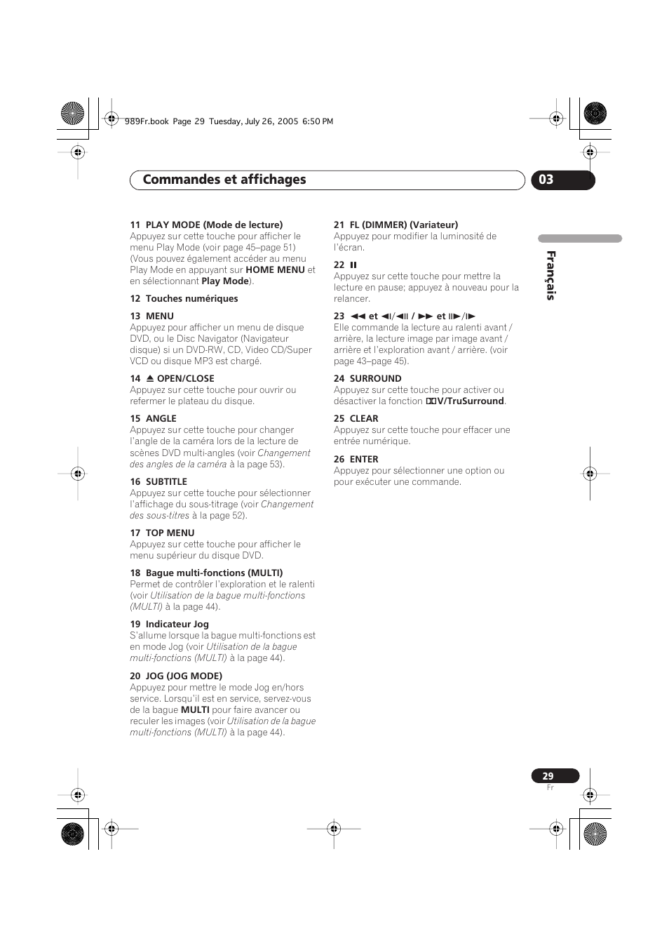 Commandes et affichages 03 | Pioneer DV-989AVi-S User Manual | Page 29 / 204