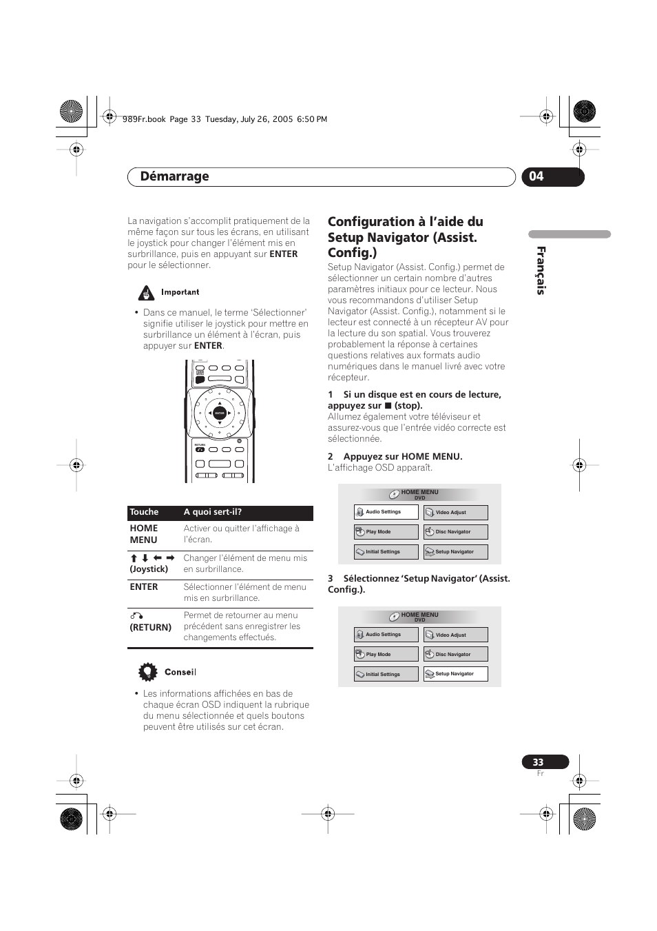Démarrage 04, Français | Pioneer DV-989AVi-S User Manual | Page 33 / 204