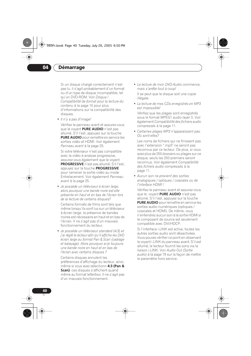 Démarrage 04 | Pioneer DV-989AVi-S User Manual | Page 40 / 204