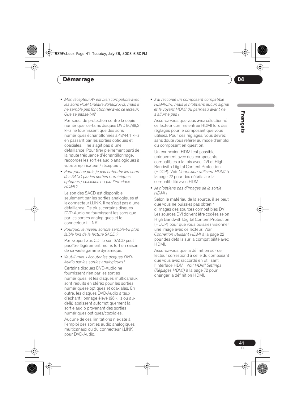 Démarrage 04 | Pioneer DV-989AVi-S User Manual | Page 41 / 204
