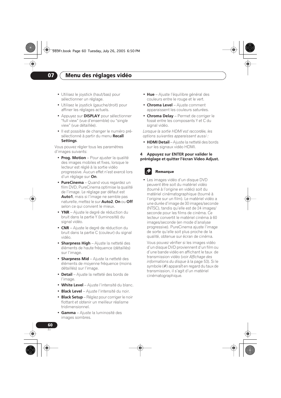 Menu des réglages vidéo 07 | Pioneer DV-989AVi-S User Manual | Page 60 / 204