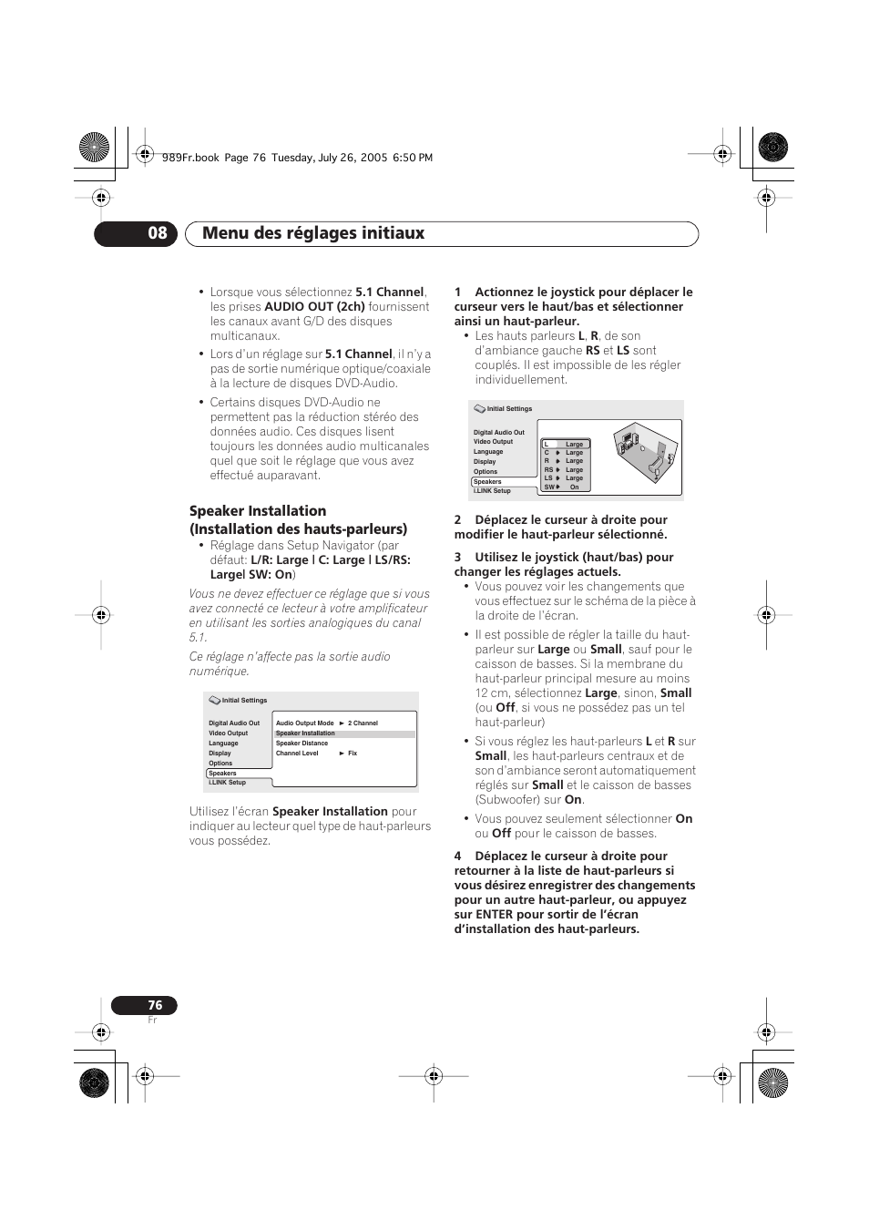 Menu des réglages initiaux 08 | Pioneer DV-989AVi-S User Manual | Page 76 / 204