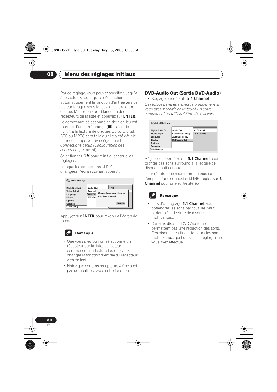 Dvd-audio out (sortie dvd-audio), Menu des réglages initiaux 08 | Pioneer DV-989AVi-S User Manual | Page 80 / 204