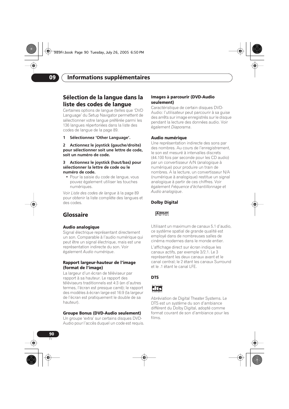 Glossaire, Informations supplémentaires 09 | Pioneer DV-989AVi-S User Manual | Page 90 / 204