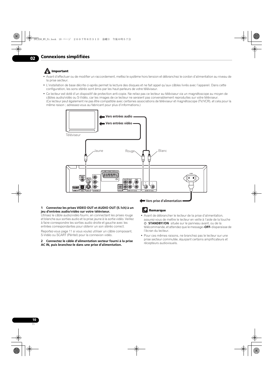 Connexions simplifiées | Pioneer DV-LX50 User Manual | Page 10 / 94