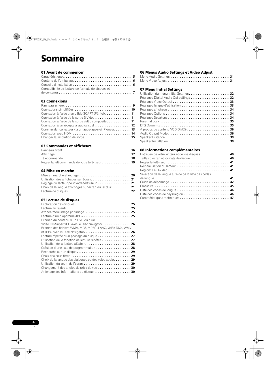 Mode d’emploi | bedien, Lecteur dvd, Sommaire | Pioneer DV-LX50 User Manual | Page 4 / 94