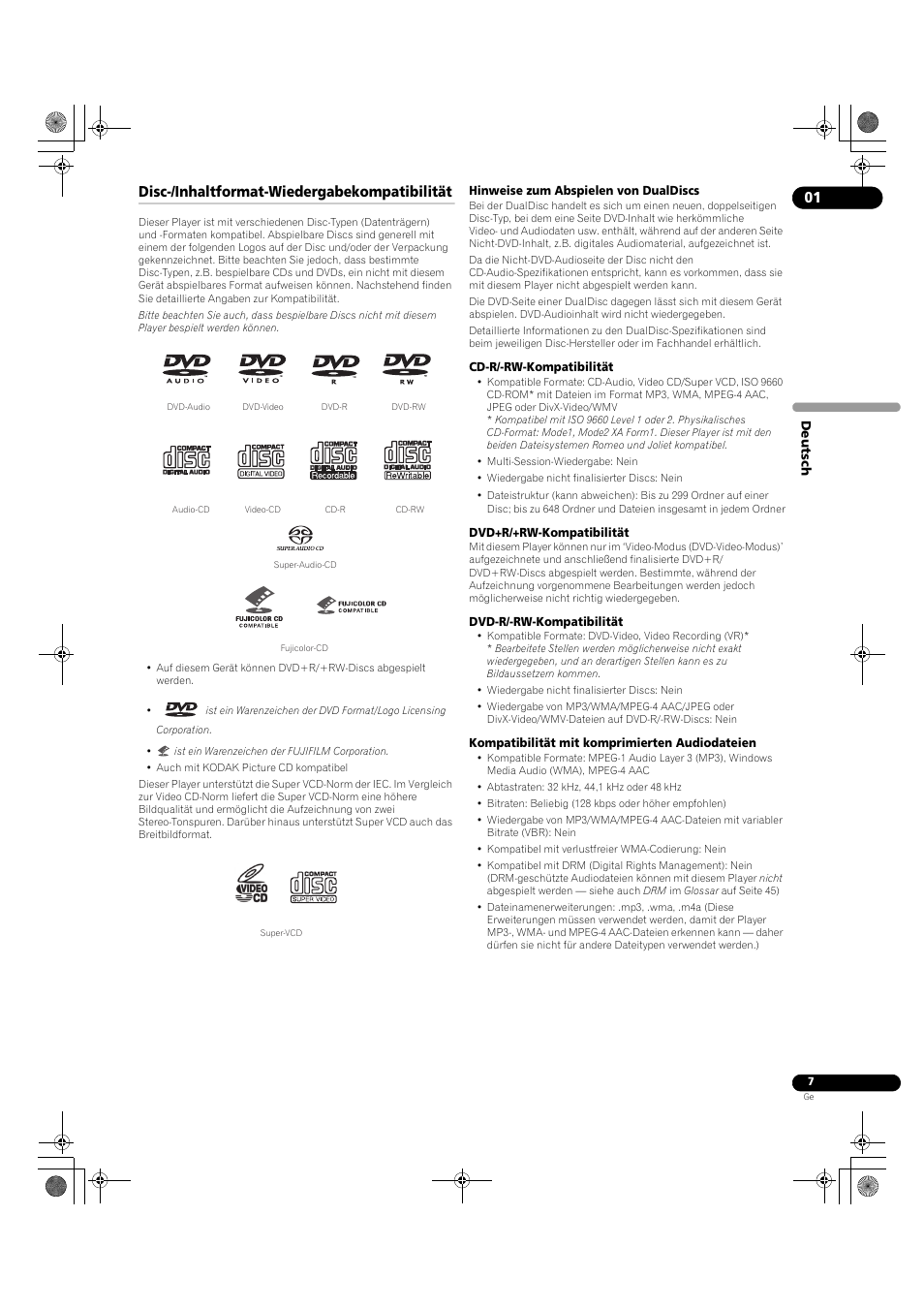 Disc-/inhaltformat-wiedergabekompatibilität | Pioneer DV-LX50 User Manual | Page 53 / 94