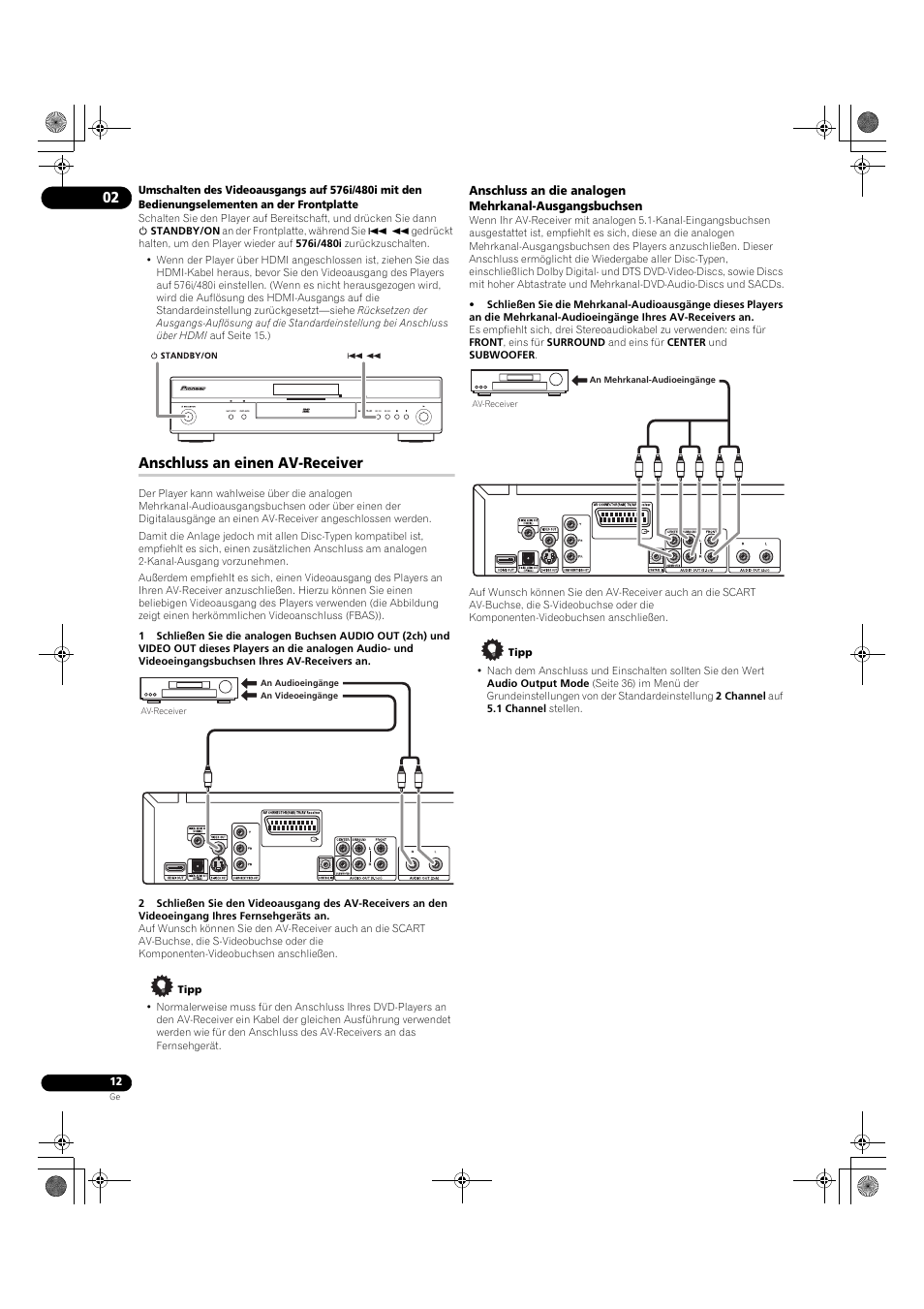 Anschluss an einen av-receiver | Pioneer DV-LX50 User Manual | Page 58 / 94