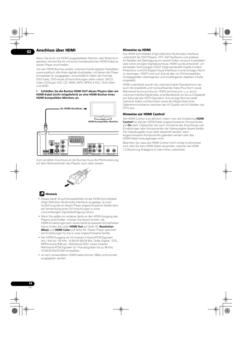 Anschluss über hdmi | Pioneer DV-LX50 User Manual | Page 60 / 94