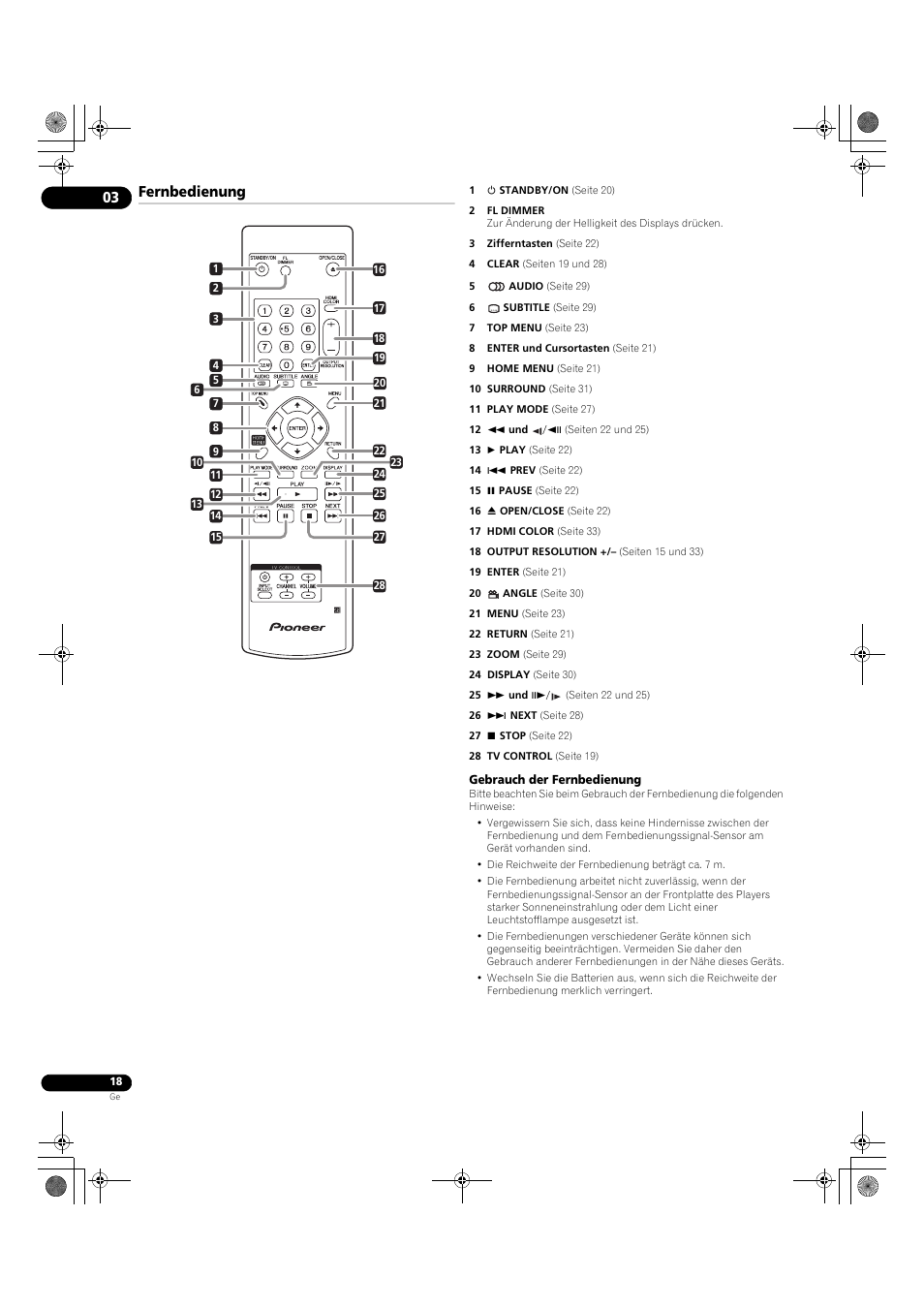 Fernbedienung | Pioneer DV-LX50 User Manual | Page 64 / 94