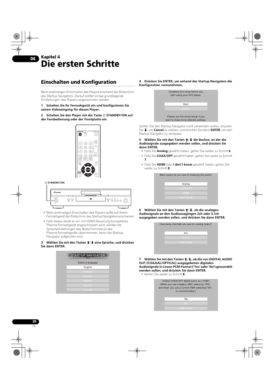 04 die ersten schritte, Einschalten und konfiguration, Die ersten schritte | Pioneer DV-LX50 User Manual | Page 66 / 94