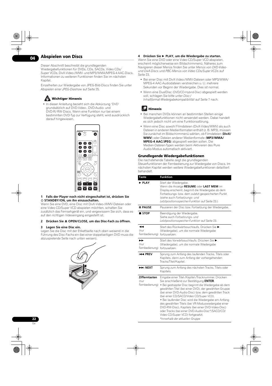 Abspielen von discs | Pioneer DV-LX50 User Manual | Page 68 / 94