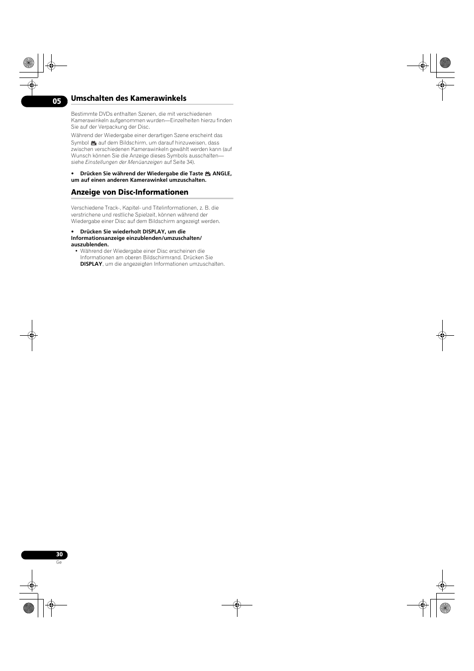 Umschalten des kamerawinkels, Anzeige von disc-informationen | Pioneer DV-LX50 User Manual | Page 76 / 94
