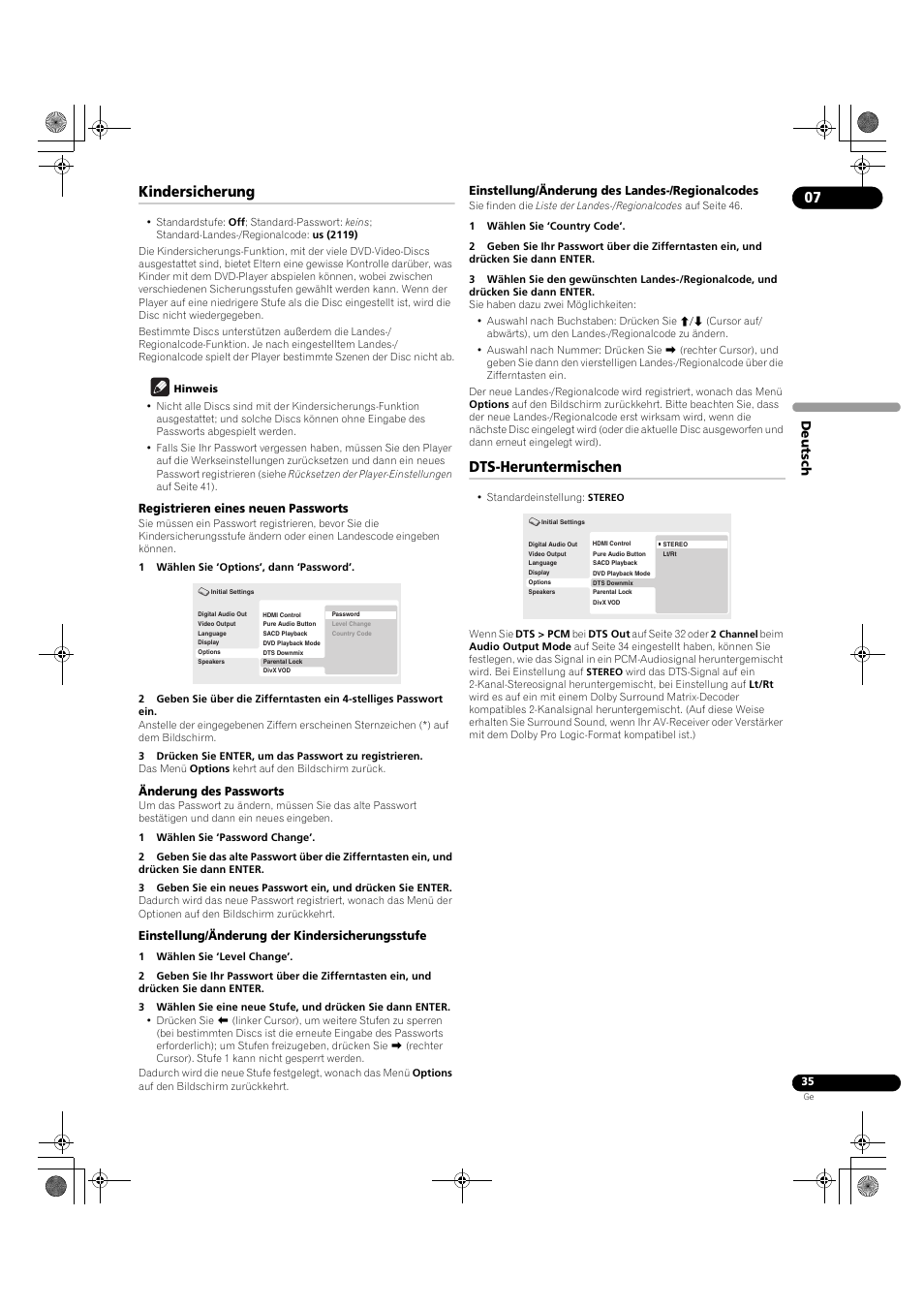 Kindersicherung, Dts-heruntermischen | Pioneer DV-LX50 User Manual | Page 81 / 94