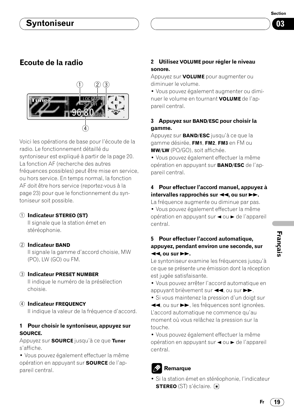 Ecoute de la radio 19, Syntoniseur, Ecoute de la radio | Pioneer DVH-P7000R User Manual | Page 119 / 204