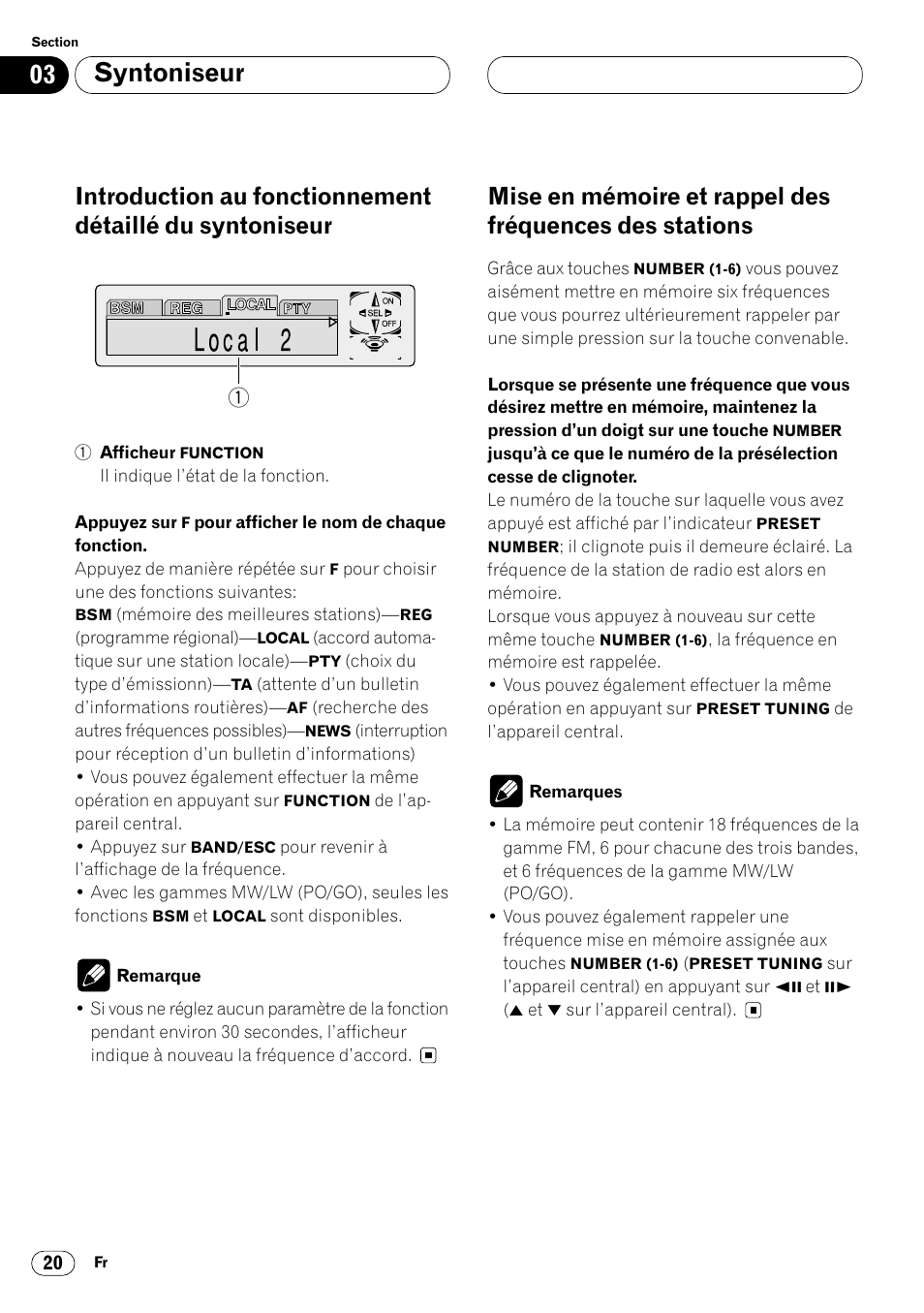 Introduction au fonctionnement détaillé du, Syntoniseur 20, Mise en mémoire et rappel des fréquences | Des stations 20, Syntoniseur | Pioneer DVH-P7000R User Manual | Page 120 / 204