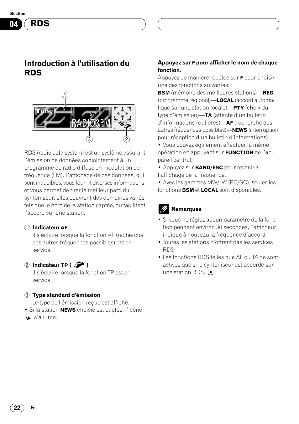 Introduction à l’utilisation du rds 22, Introduction à l’utilisation du rds | Pioneer DVH-P7000R User Manual | Page 122 / 204