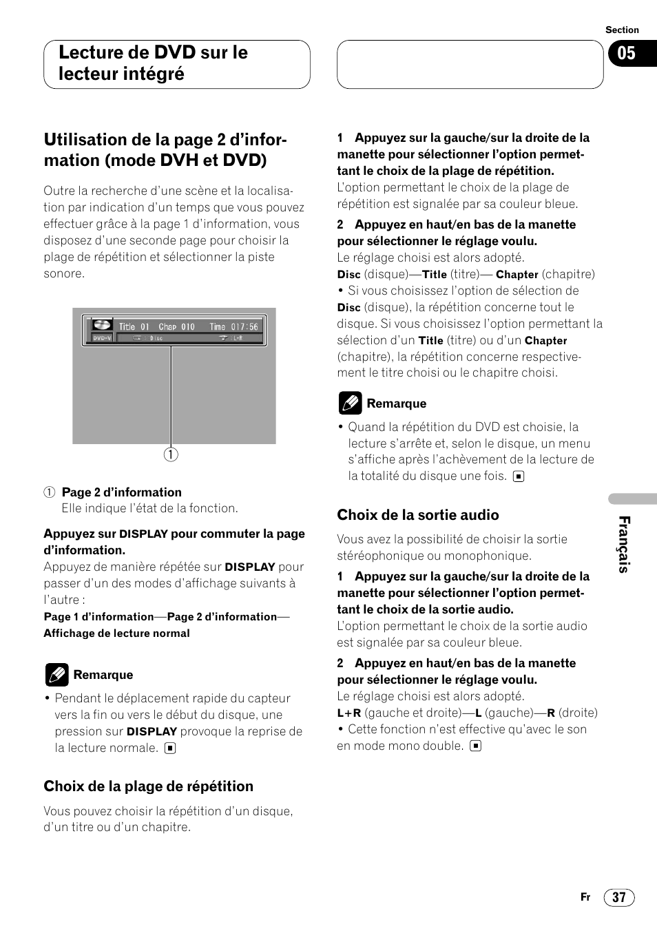 Lecture de dvd sur le lecteur intégré | Pioneer DVH-P7000R User Manual | Page 137 / 204