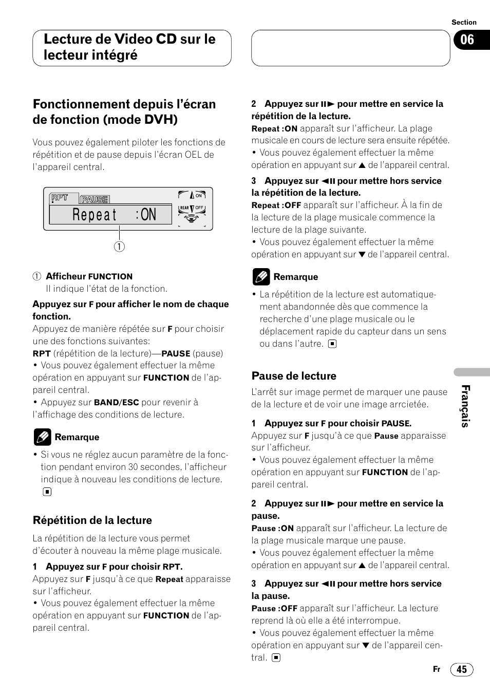 Fonctionnement depuis l’écran de fonction, Lecture de video cd sur le lecteur intégré | Pioneer DVH-P7000R User Manual | Page 145 / 204